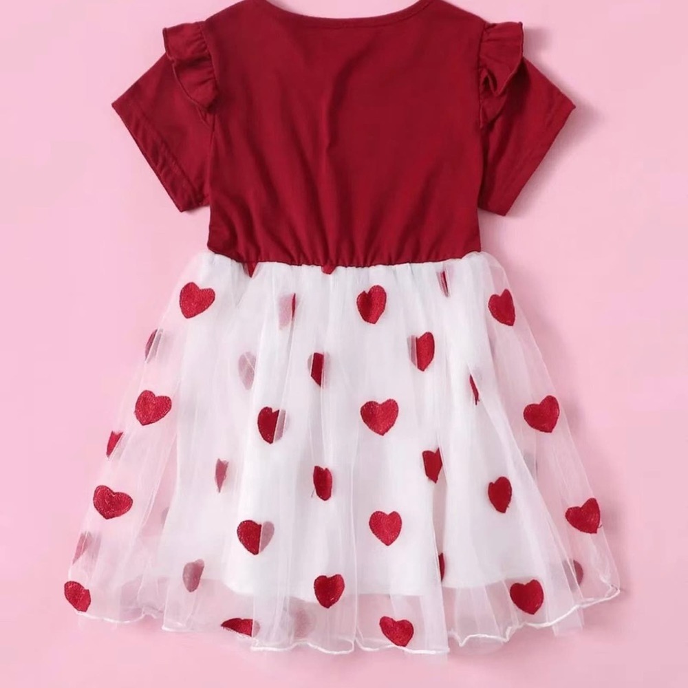 Valentine Love Ruffle Dress with Embroidered heart tutu 5/6 - Picture 2 of 3